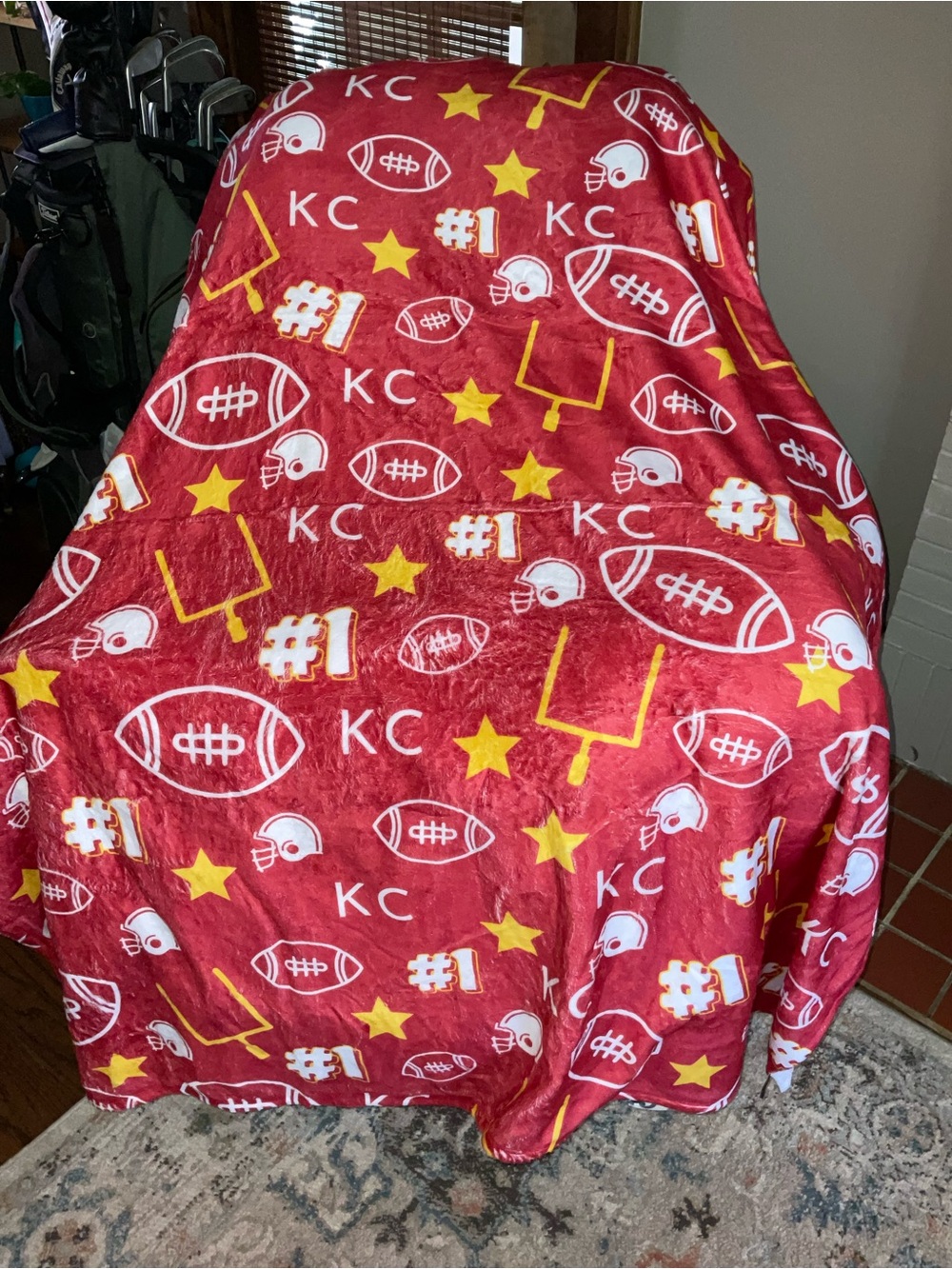 Football-Themed Plush Throw Blanket in Red & Yellow 50x60